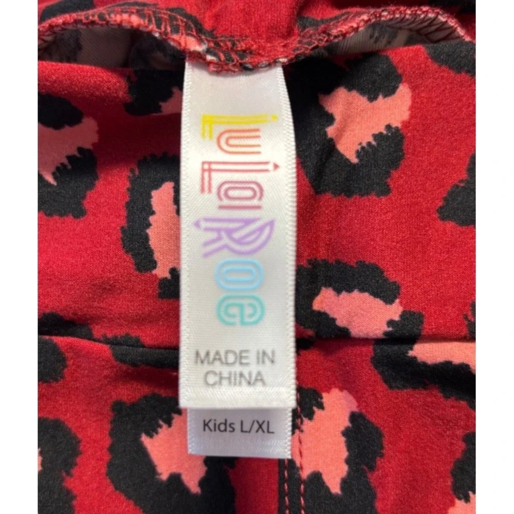LuLaRoe Girls Leggings L/XL Red Pink Hearts Cheetah Leopard‎ Kids Size 7-12 NWT
